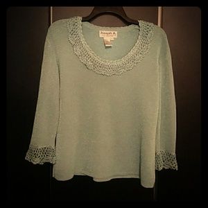 Joseph A. Teal Crocheted Trim Top